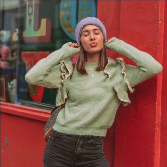 ZARA RUFFLED KNIT SWEATER WOOL ALPACA BLEND NWT - Picture 4 of 10